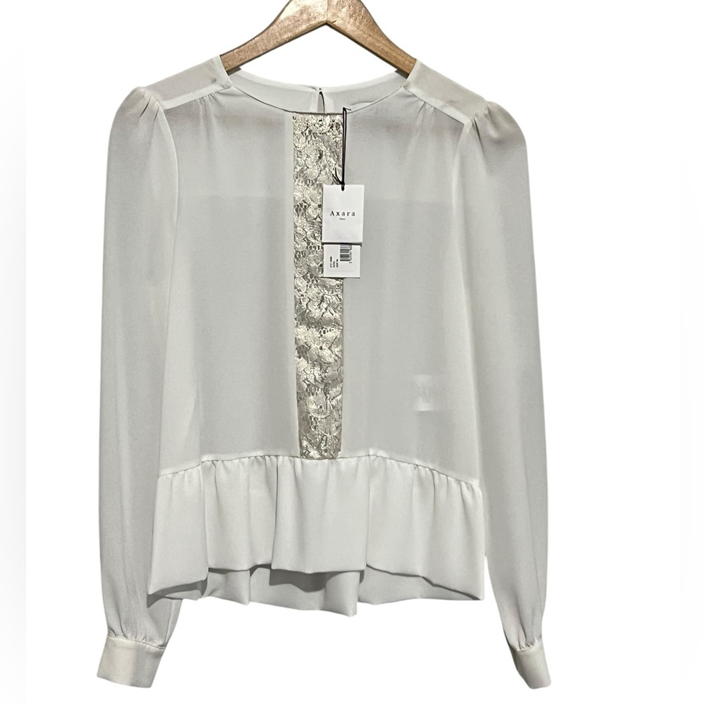 Axara Paris 8 Peplum White Blouse Lace Detail Size 38 Brand New Formal Feminine